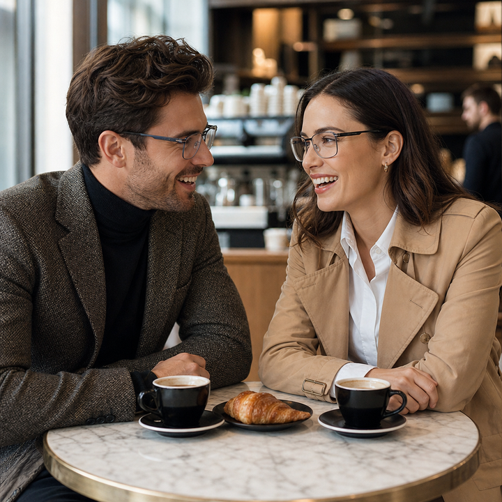 Range Rover RR3010M eyeglasses on couple model — editorial lifestyle