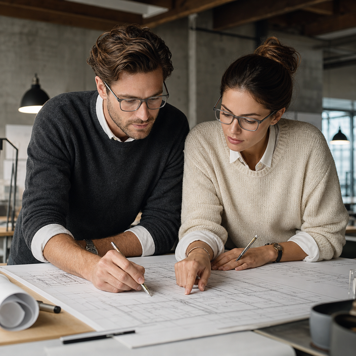 Range Rover RR3019A eyeglasses on couple model — editorial lifestyle