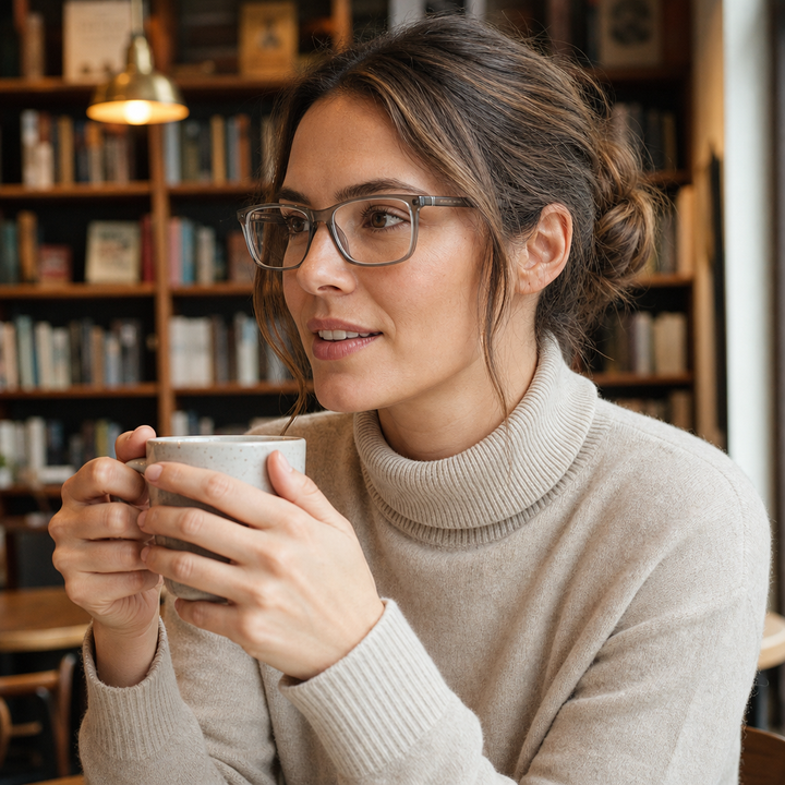Range Rover RR3019A eyeglasses on female model — editorial lifestyle