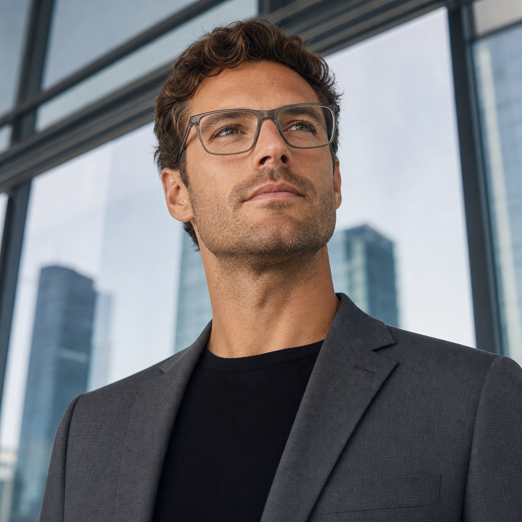 Range Rover RR3019A eyeglasses on male model — editorial lifestyle