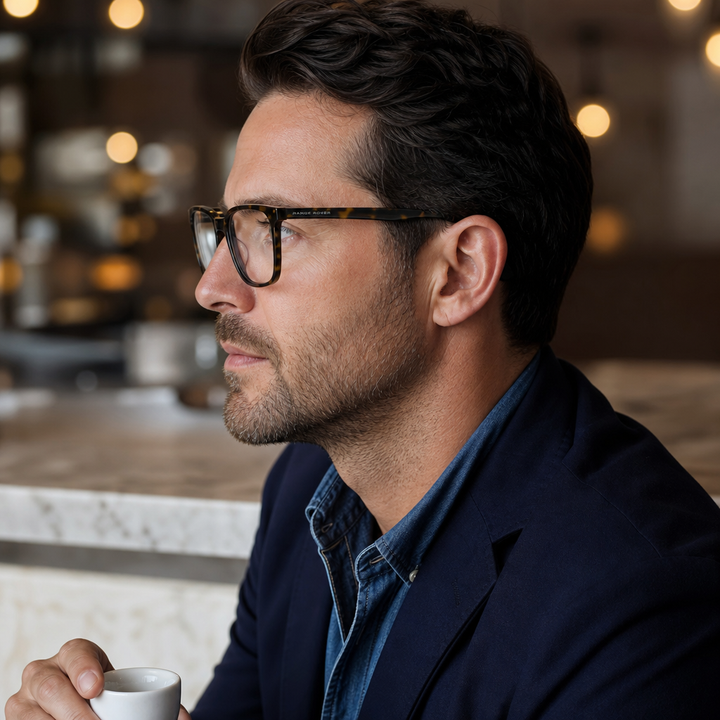 Range Rover RR3021A eyeglasses on male model — editorial lifestyle