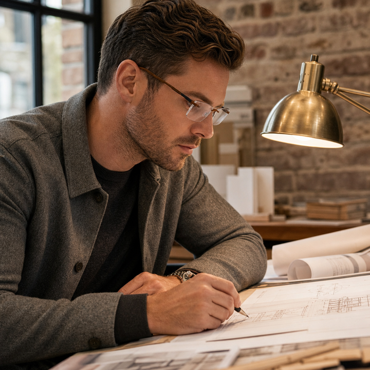 Range Rover RR3022R eyeglasses on male model — editorial lifestyle