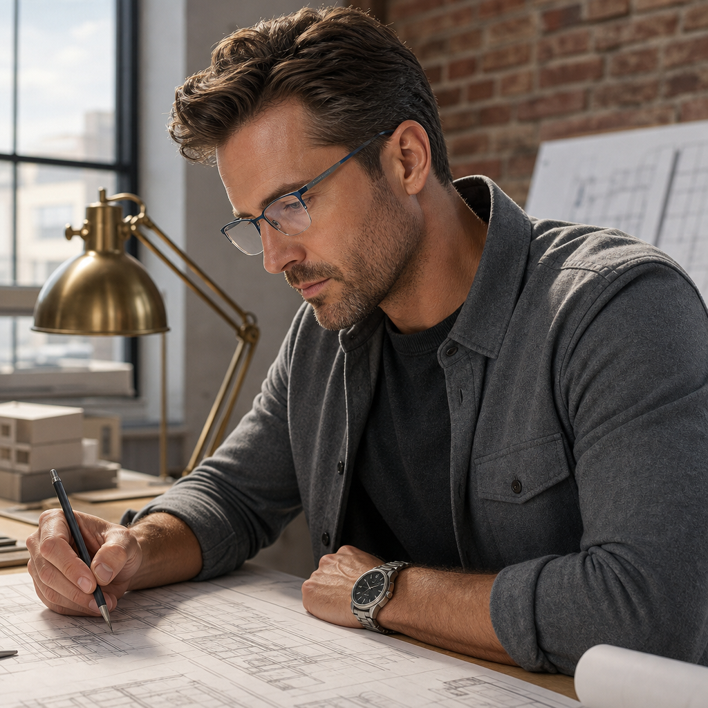 Range Rover RR3027M eyeglasses on male model — editorial lifestyle