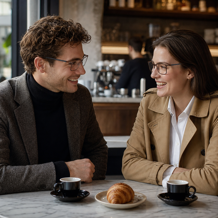 Range Rover RR3029M eyeglasses on couple model — editorial lifestyle
