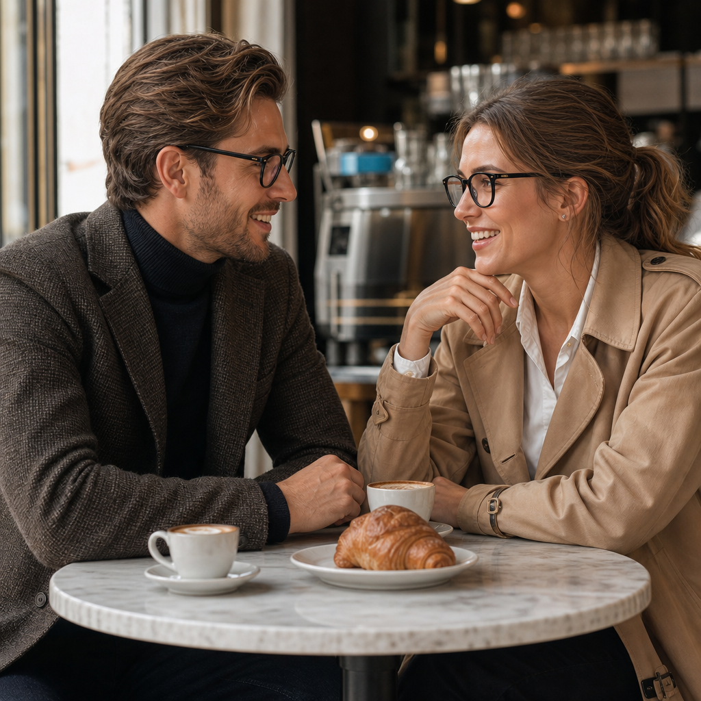 Range Rover RR3035A eyeglasses on couple model — editorial lifestyle