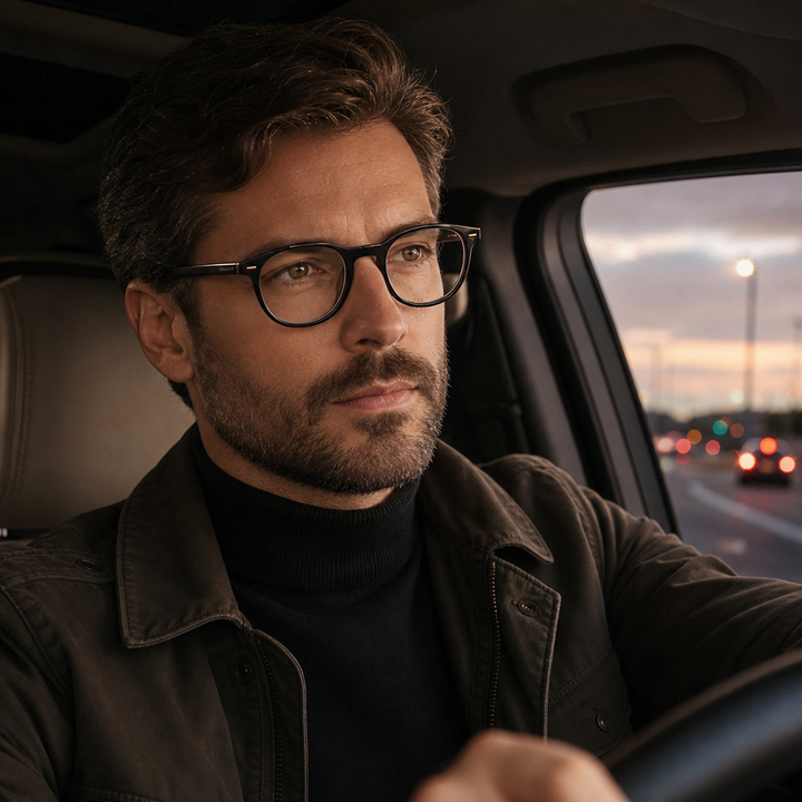 Range Rover RR3035A eyeglasses on male model — editorial lifestyle
