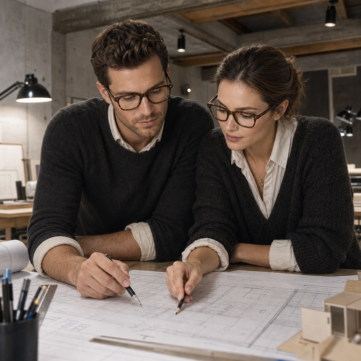 Range Rover RR3037A eyeglasses on couple model — editorial lifestyle