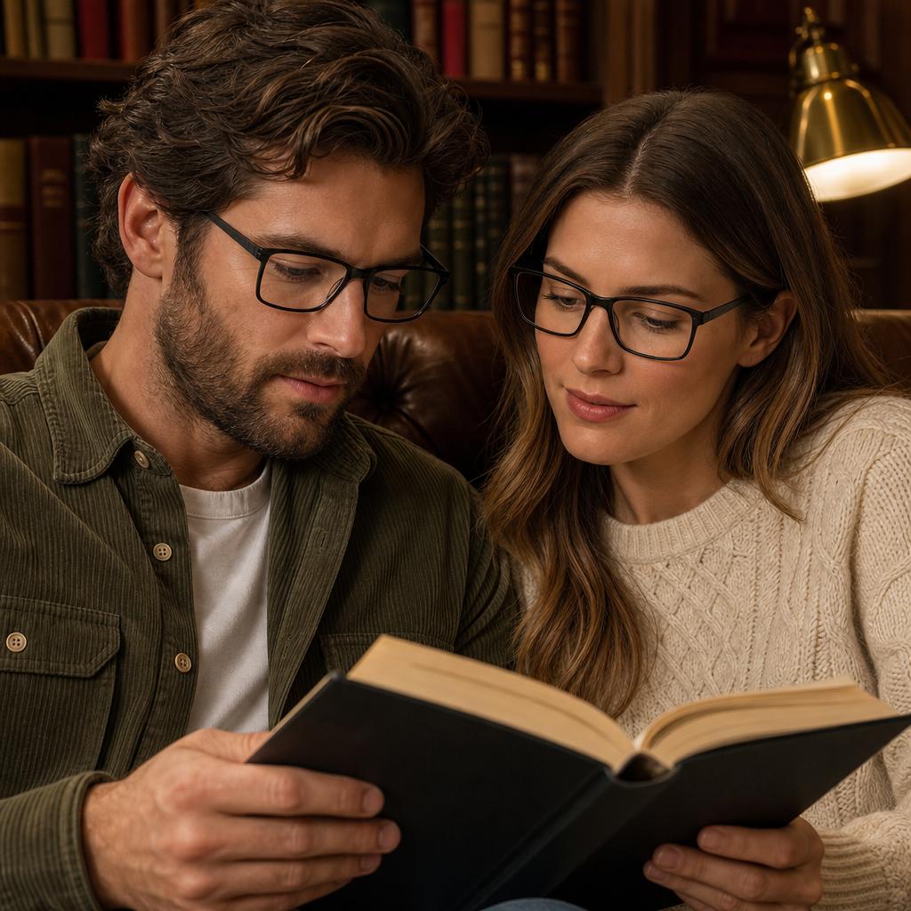 Range Rover RR3040M eyeglasses on couple model — editorial lifestyle