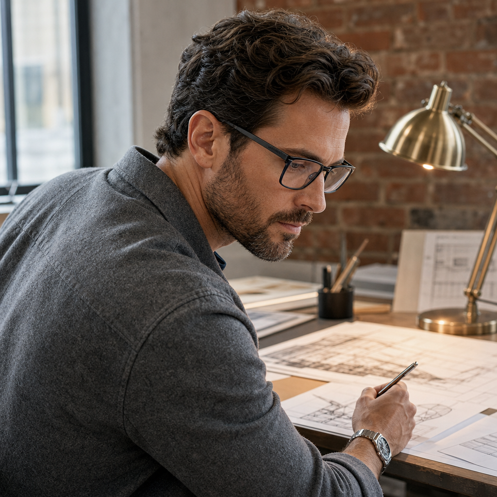 Range Rover RR3040M eyeglasses on male model — editorial lifestyle