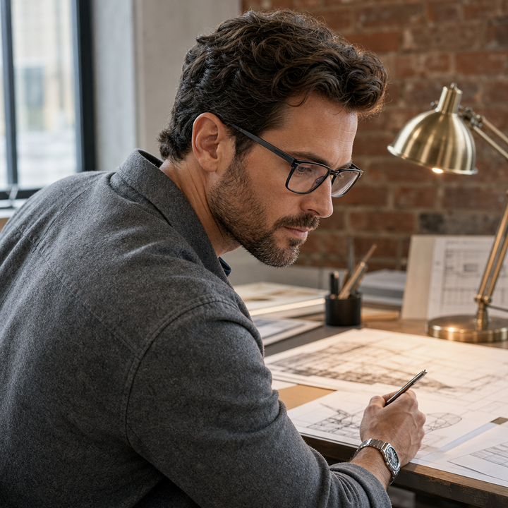 Range Rover RR3040M eyeglasses on male model — editorial lifestyle