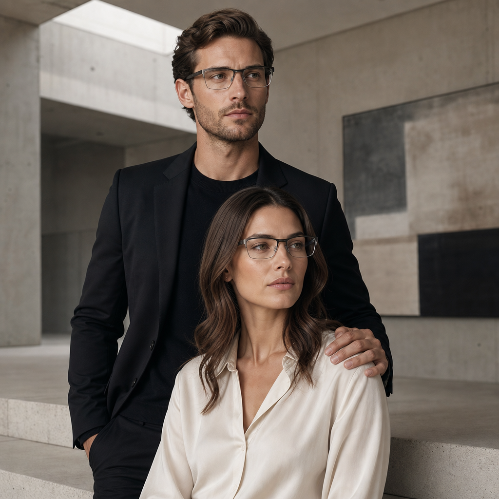 Range Rover RR3041M eyeglasses on couple model — editorial lifestyle