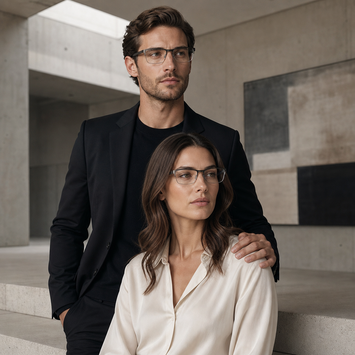 Range Rover RR3041M eyeglasses on couple model — editorial lifestyle