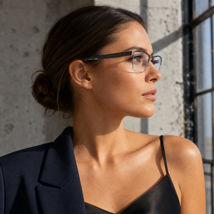 Range Rover RR3041M eyeglasses on female model — editorial lifestyle