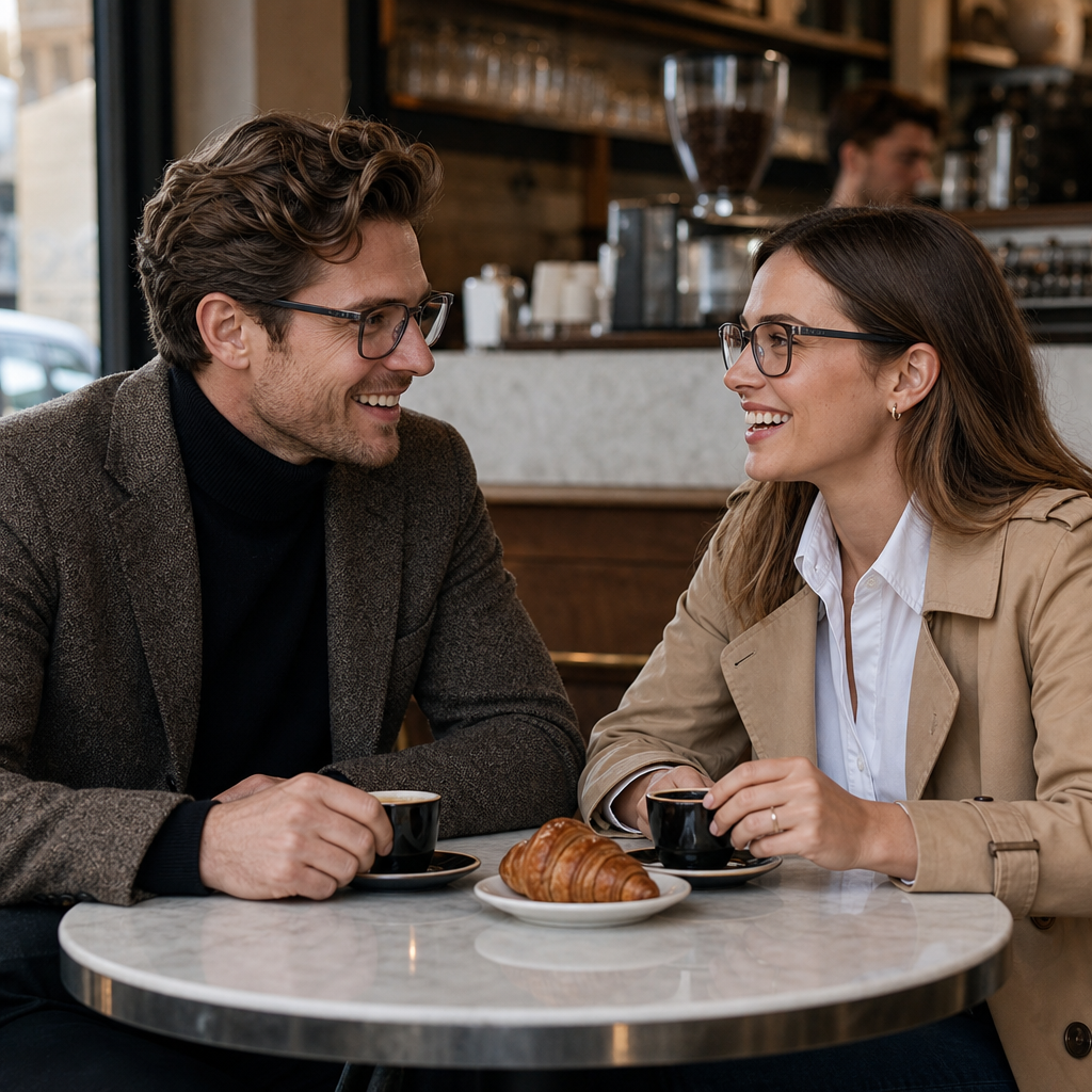 Range Rover RR3042M eyeglasses on couple model — editorial lifestyle