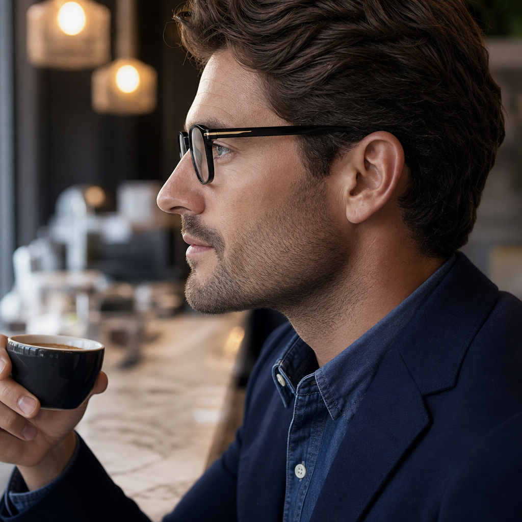 Range Rover RR3049A eyeglasses on male model — editorial lifestyle