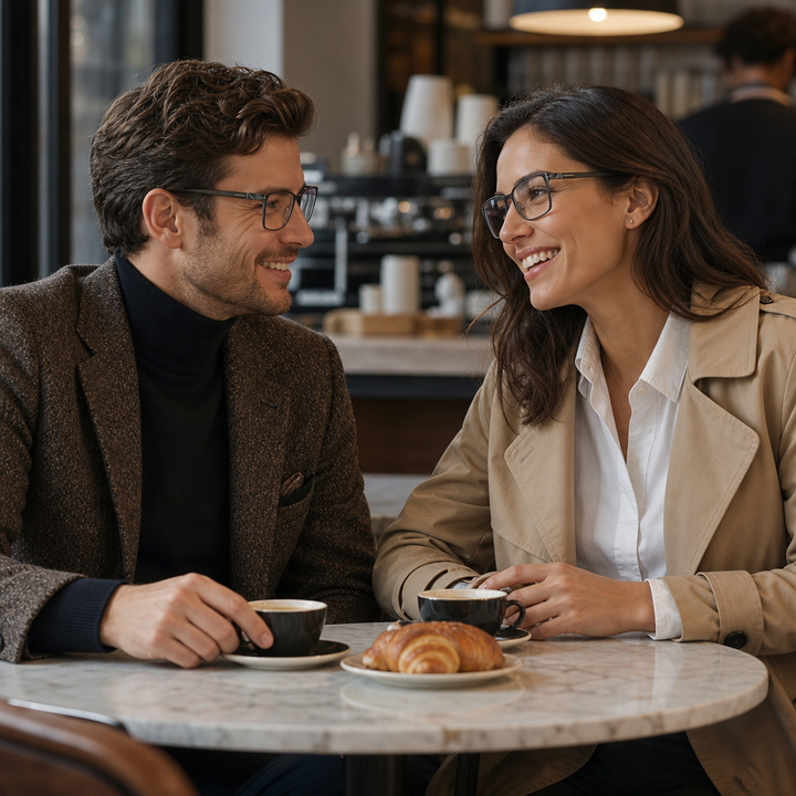Range Rover RR3051M eyeglasses on couple model — editorial lifestyle