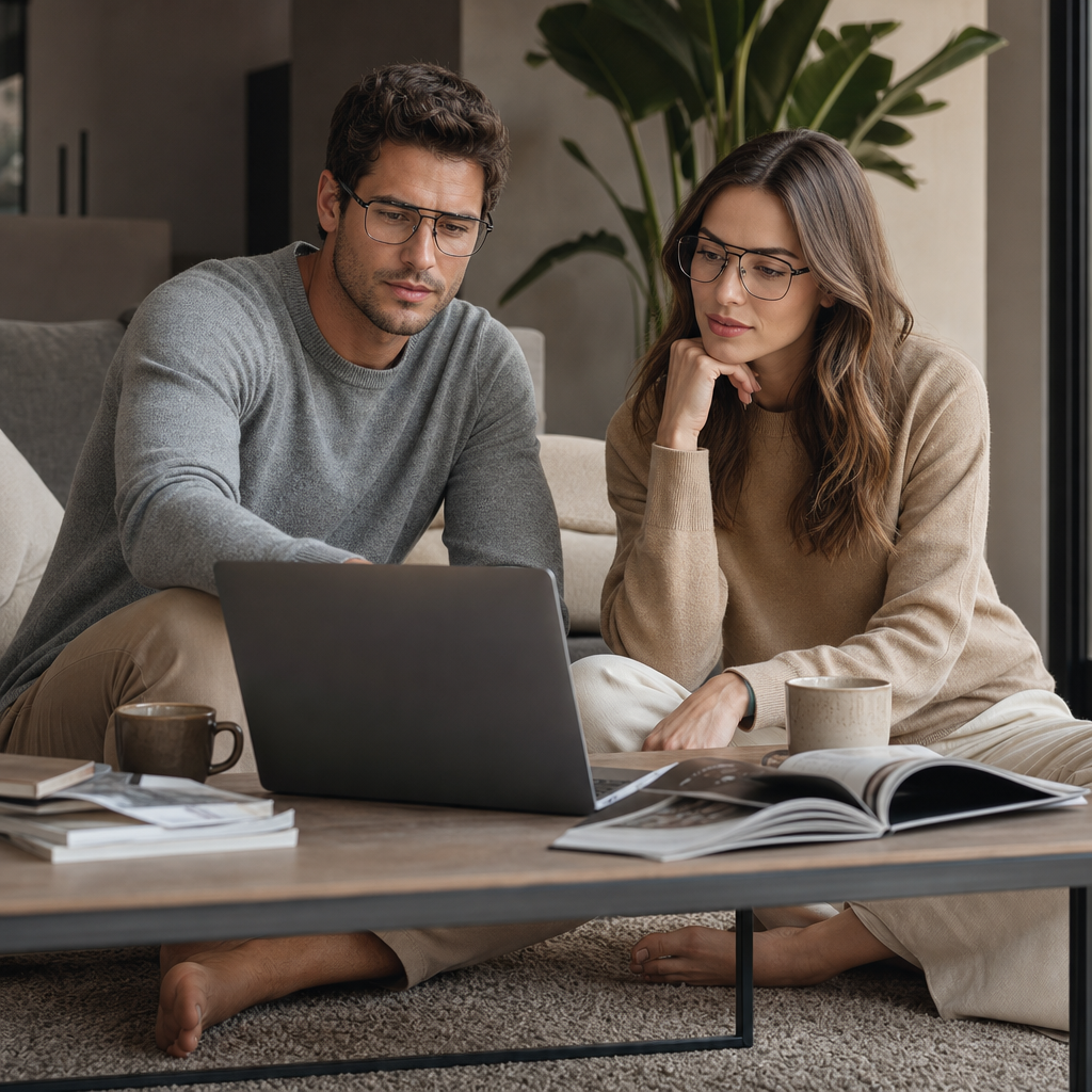 Range Rover RR3052M eyeglasses on couple model — editorial lifestyle