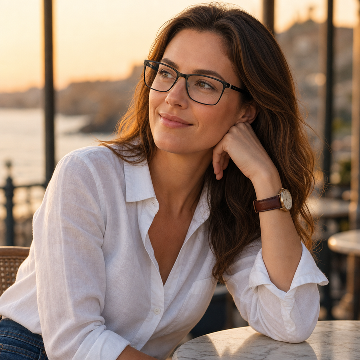 Range Rover RR3053M eyeglasses on female model — editorial lifestyle