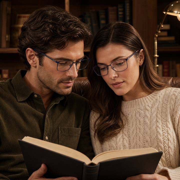 Range Rover RR3054M eyeglasses on couple model — editorial lifestyle
