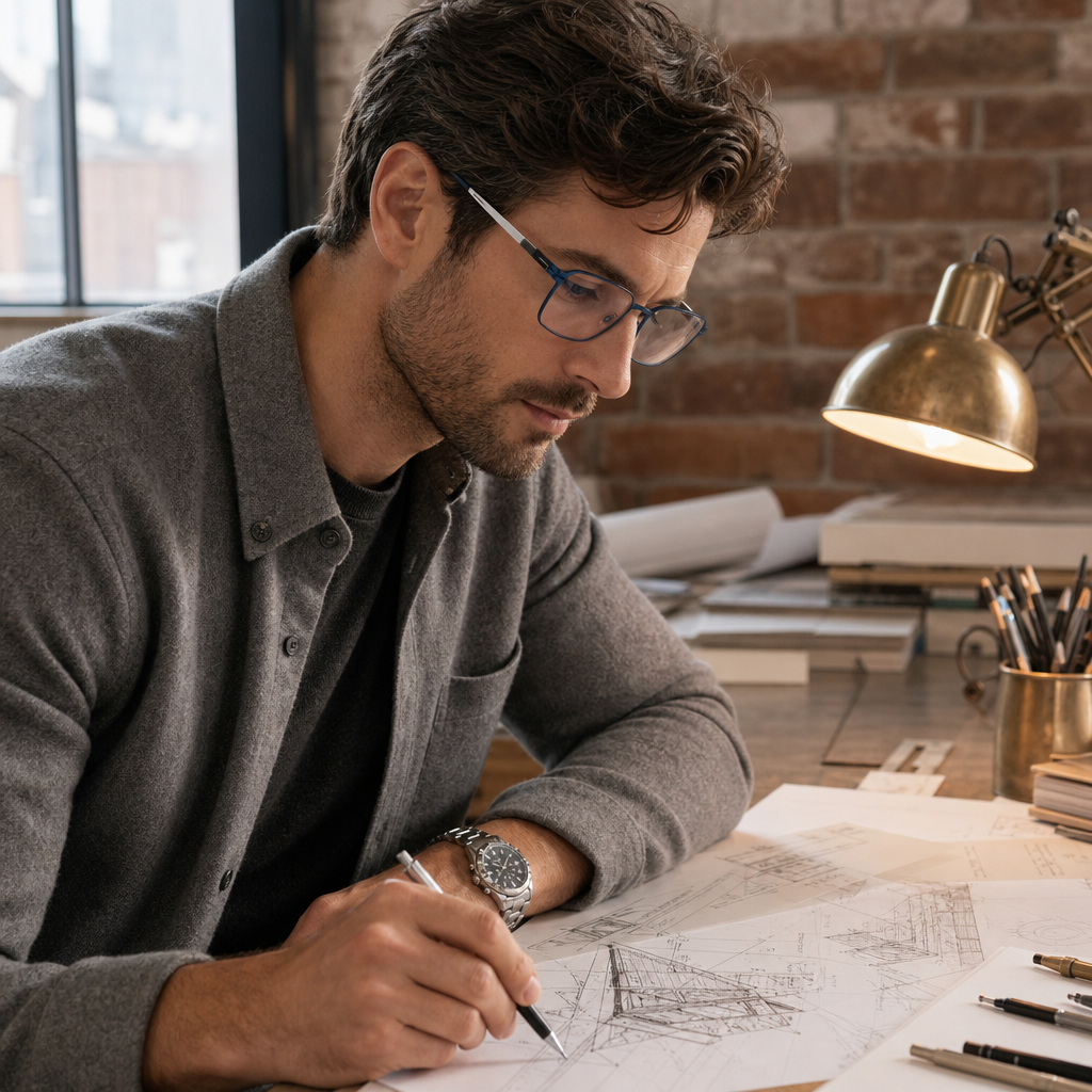 Range Rover RR3054M eyeglasses on male model — editorial lifestyle
