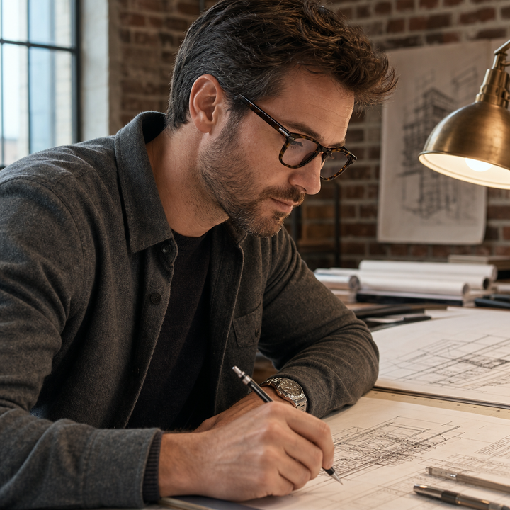 Range Rover RR3056A eyeglasses on male model — editorial lifestyle