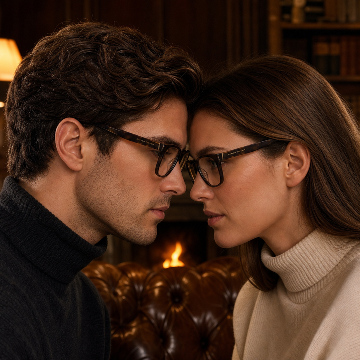 Range Rover RR3058A eyeglasses on couple model — editorial lifestyle