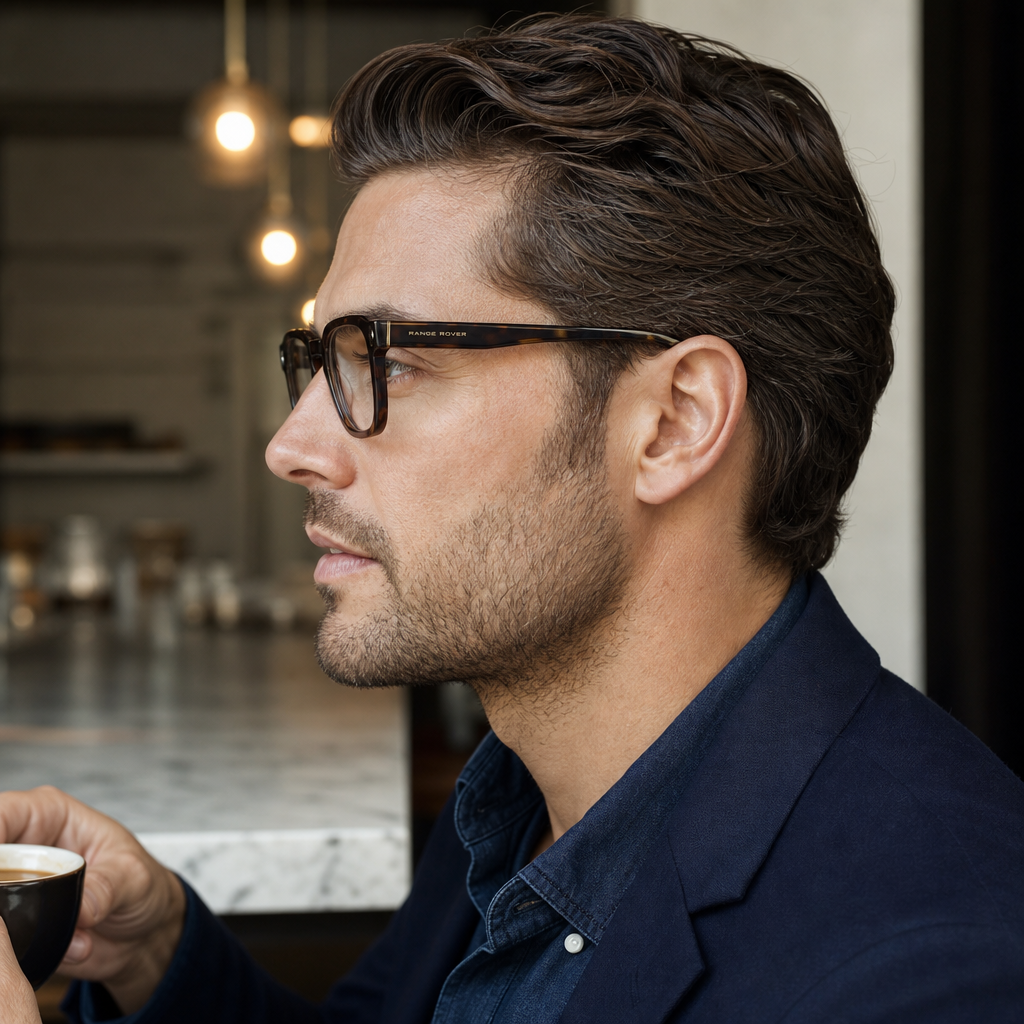 Range Rover RR3058A eyeglasses on male model — editorial lifestyle