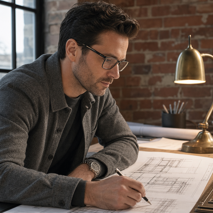 Range Rover RR3059M eyeglasses on male model — editorial lifestyle