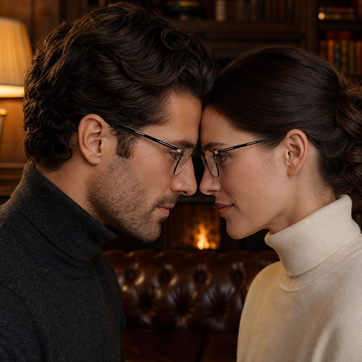 Range Rover RR3060M eyeglasses on couple model — editorial lifestyle
