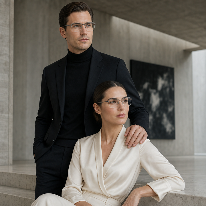 Range Rover RR3064M eyeglasses on couple model — editorial lifestyle