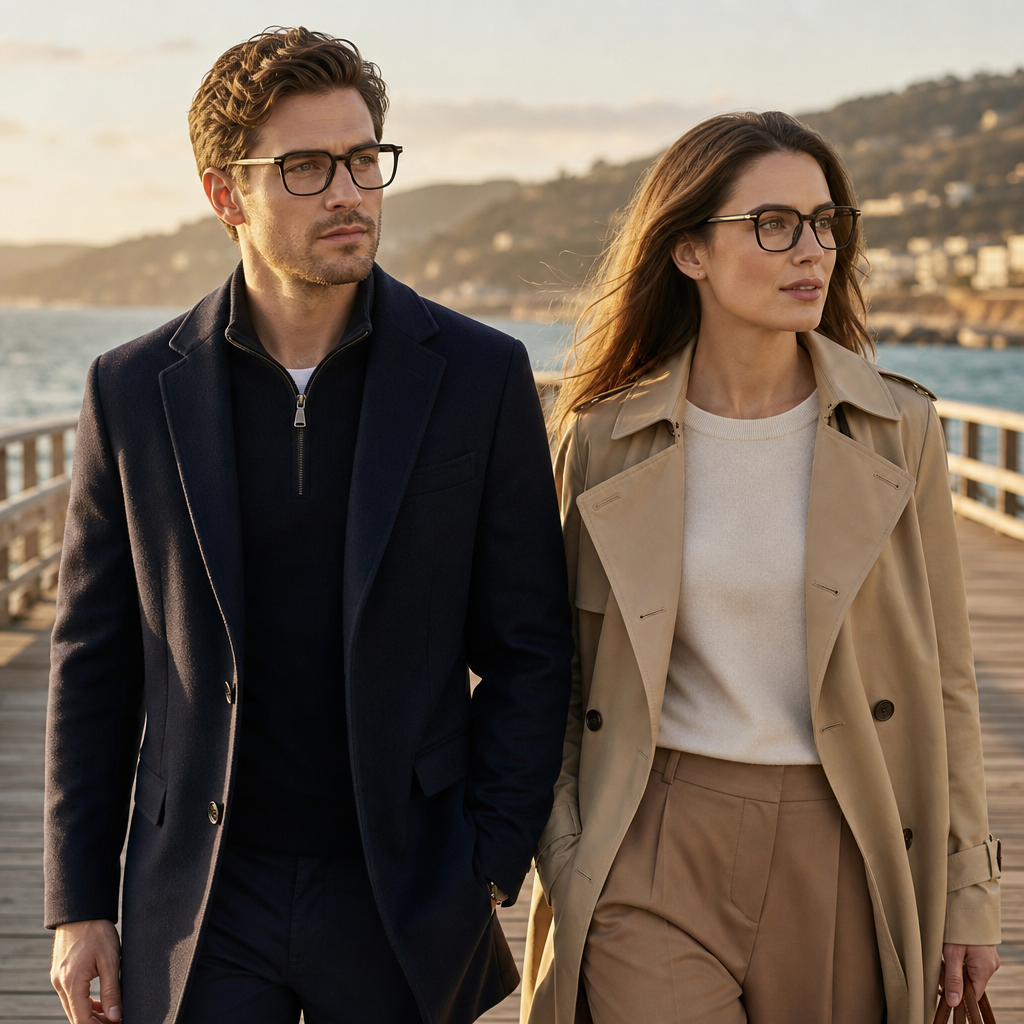 Range Rover RR3069A eyeglasses on couple model — editorial lifestyle