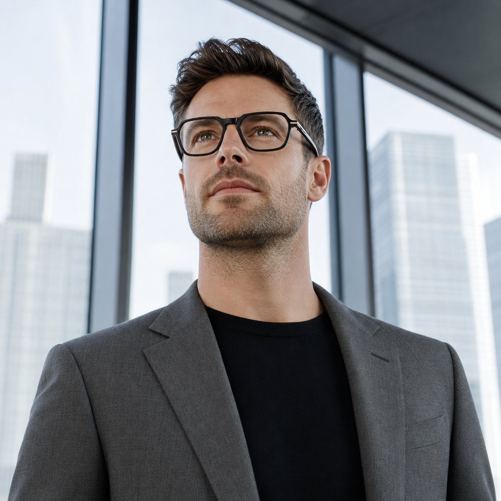 Range Rover RR3069A eyeglasses on male model — editorial lifestyle