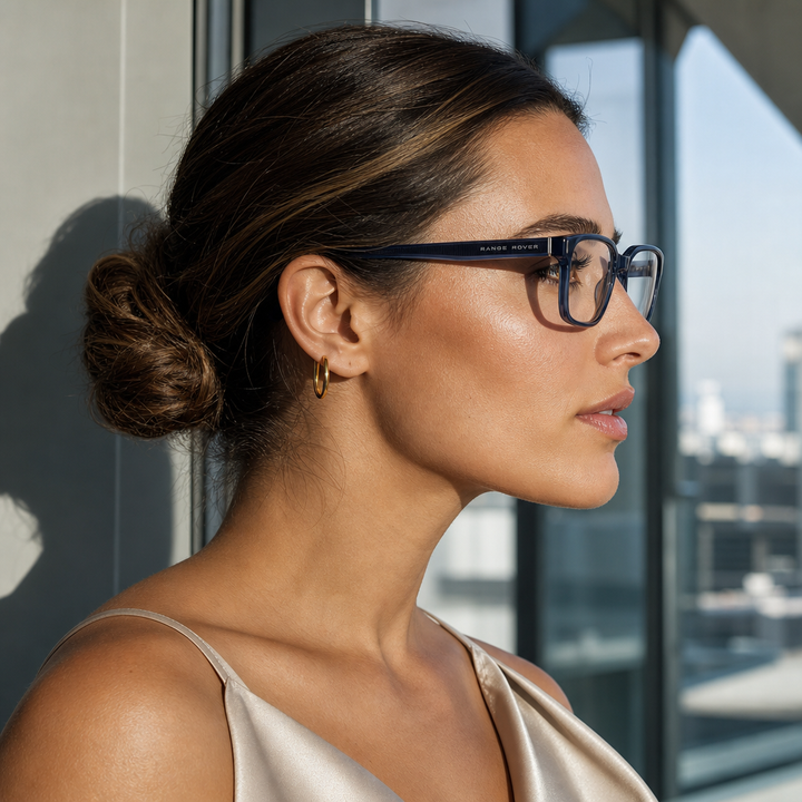 Range Rover RR3070A eyeglasses on female model — editorial lifestyle