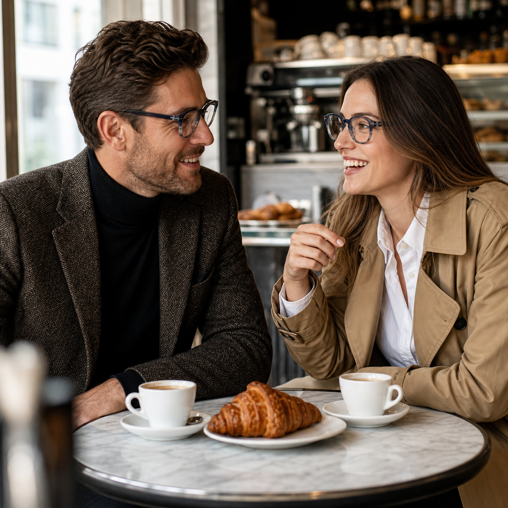 Range Rover RR3071A eyeglasses on couple model — editorial lifestyle