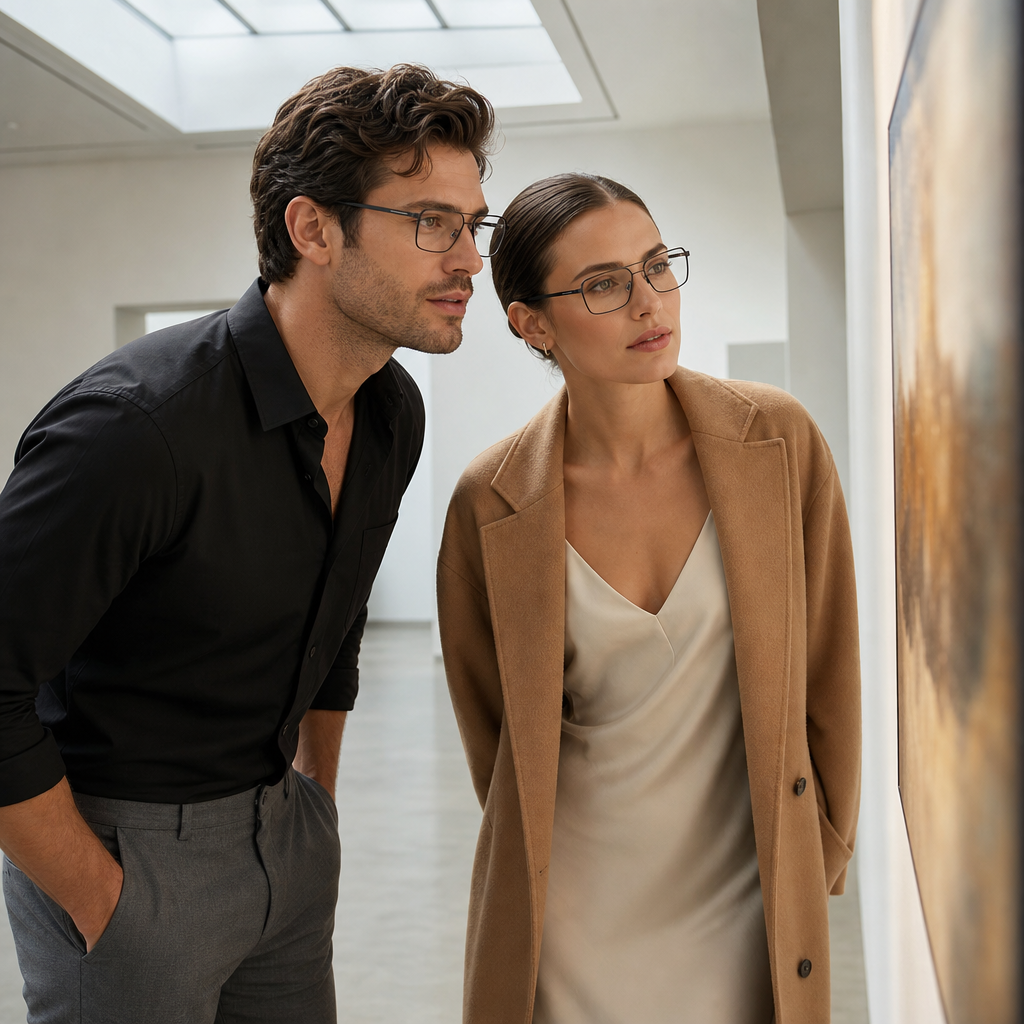 Range Rover RR3073M eyeglasses on couple model — editorial lifestyle