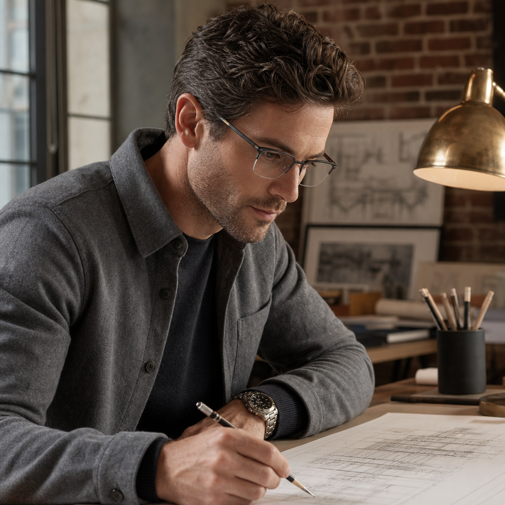 Range Rover RR3077M eyeglasses on male model — editorial lifestyle