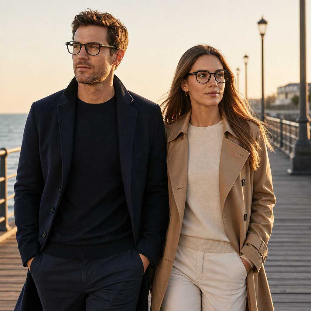 Range Rover RR3078A eyeglasses on couple model — editorial lifestyle