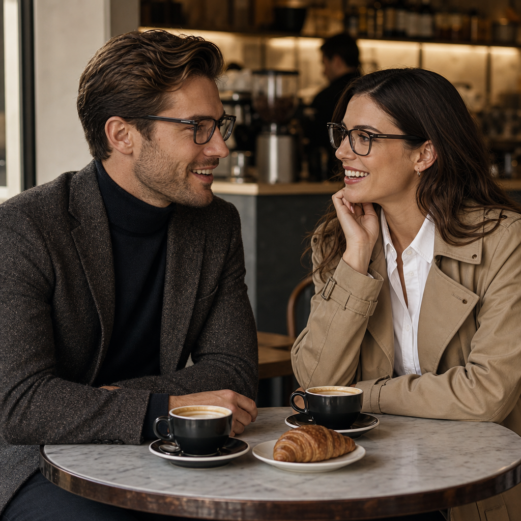 Range Rover RR3080A eyeglasses on couple model — editorial lifestyle