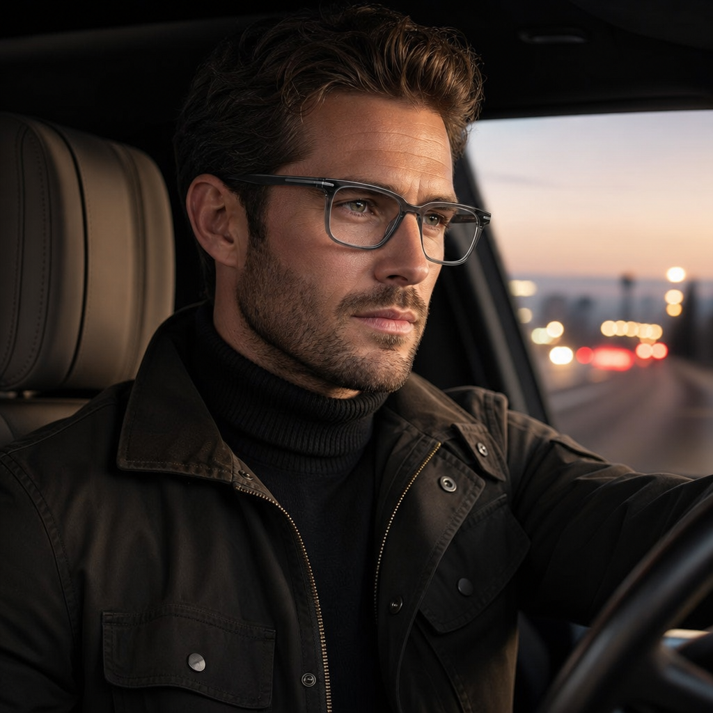 Range Rover RR3080A eyeglasses on male model — editorial lifestyle