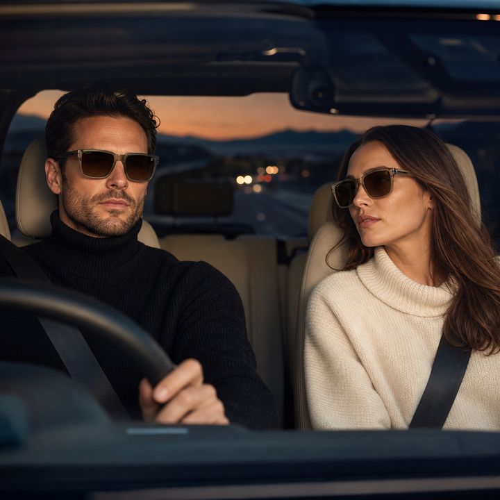Range Rover RRS318 sunglasses on couple model — editorial lifestyle
