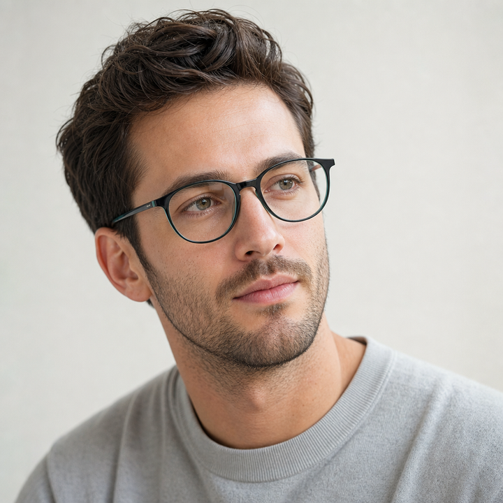 Brooksfield BR264 round acetate eyeglasses on male model - studio portrait