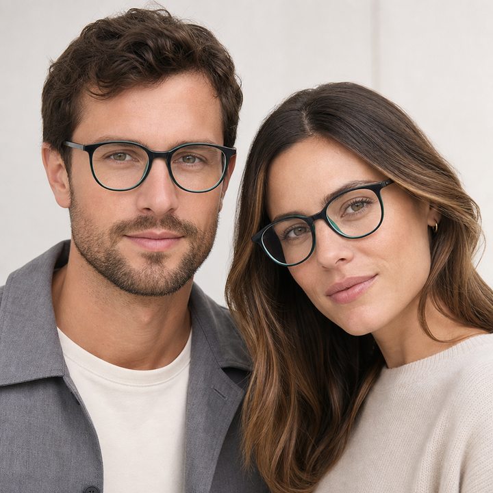 Brooksfield BR264 round acetate eyeglasses on couple - dual portrait