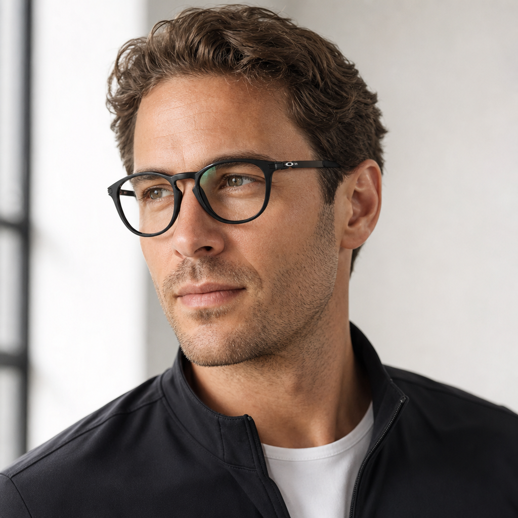 Model wearing Oakley OX8105 Pitchman R round eyeglasses - lifestyle 4