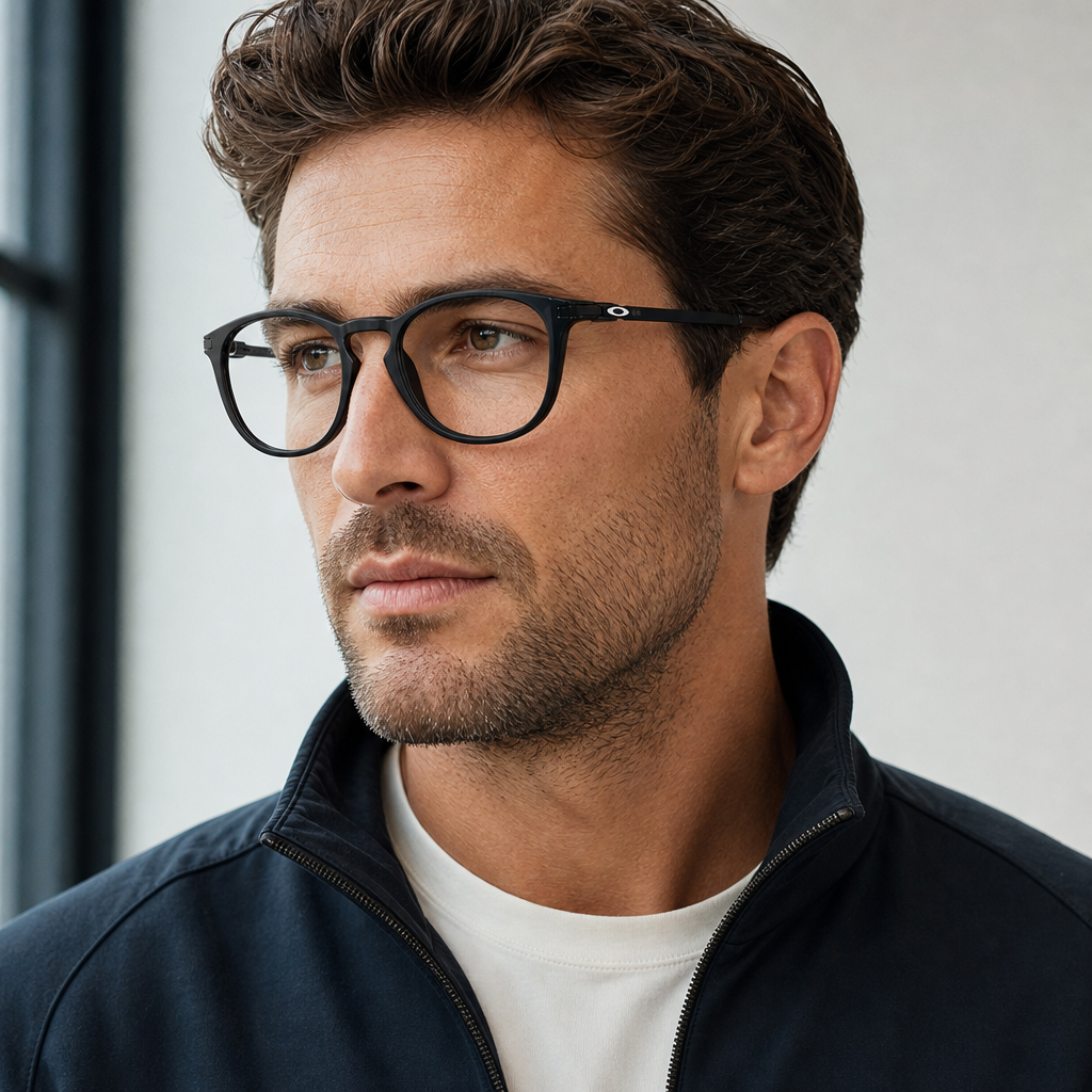 Model wearing Oakley OX8105 Pitchman R round eyeglasses - lifestyle 5